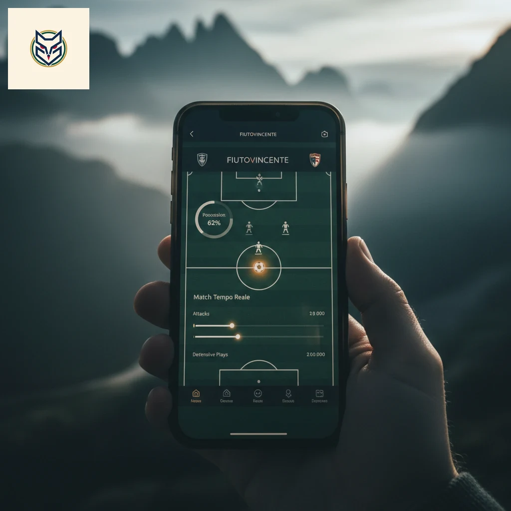 Interfaccia grafica con statistiche di gioco e possesso palla su smartphone.